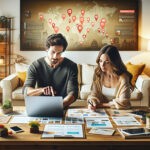 A couple is discussing an Airbnb marketing strategy for their Airbnb listing